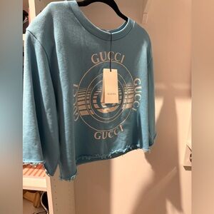 Gucci Light Blue Distressed Logo Top